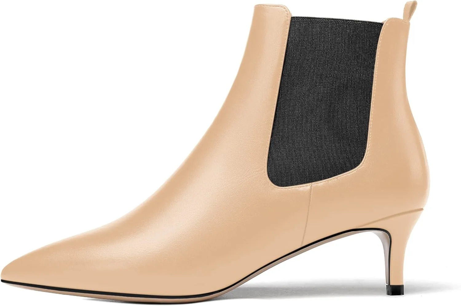 WAYDERNS Womens Dating Casual Pointed Toe Patent Slip On Kitten Low Heel Ankle High Boots 2 Inch