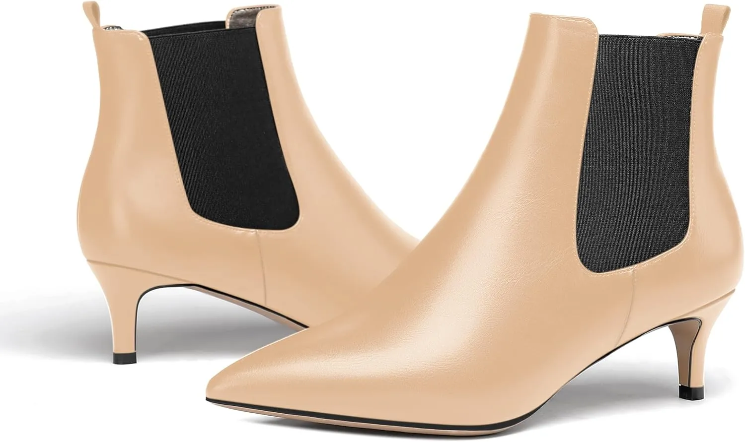 WAYDERNS Womens Dating Casual Pointed Toe Patent Slip On Kitten Low Heel Ankle High Boots 2 Inch