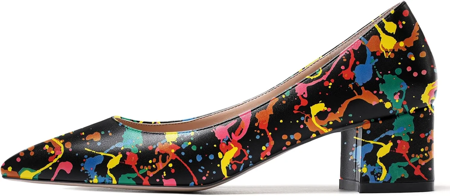 WAYDERNS Women's Matte Slip On Pointed Toe Chunky Low Block Heel Pumps Shoes 2 Inch