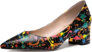 WAYDERNS Women's Matte Slip On Pointed Toe Chunky Low Block Heel Pumps Shoes 2 Inch