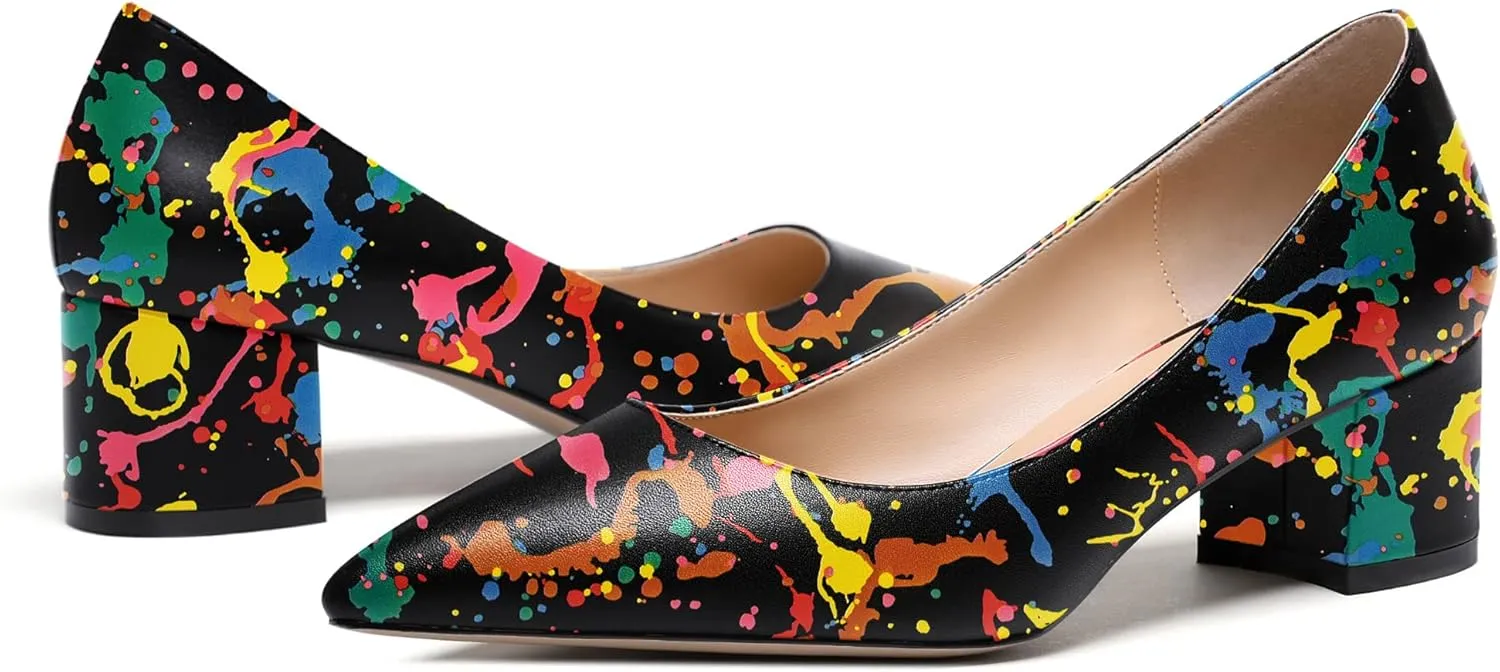 WAYDERNS Women's Matte Slip On Pointed Toe Chunky Low Block Heel Pumps Shoes 2 Inch