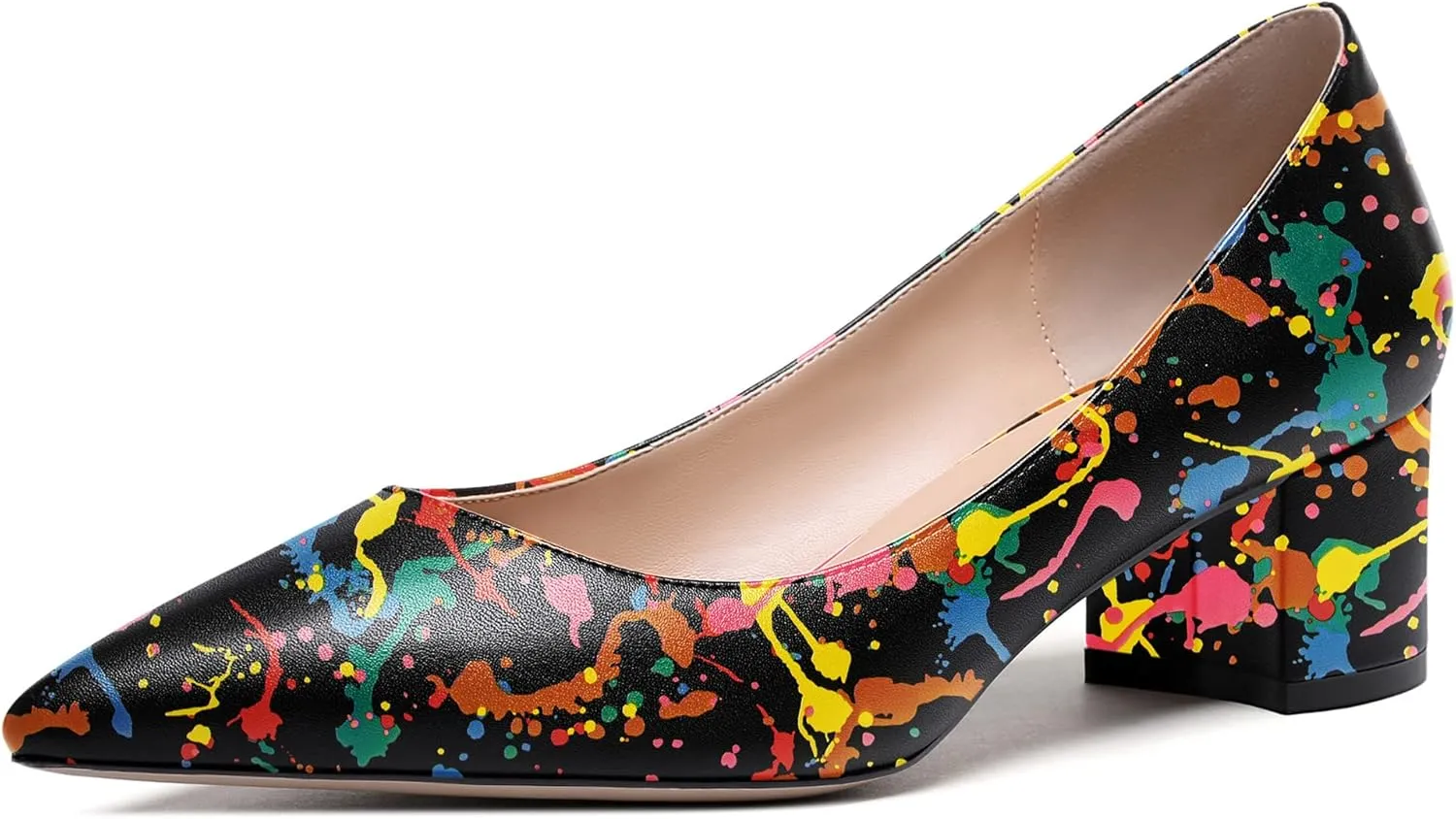 WAYDERNS Women's Matte Slip On Pointed Toe Chunky Low Block Heel Pumps Shoes 2 Inch