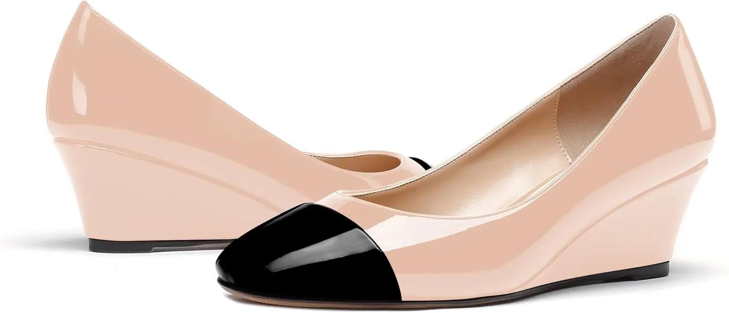 WAYDERNS Women's Matte Square Toe Slip On Solid Wedge Low Heel Pumps Office Work Dress Shoes 2 Inch