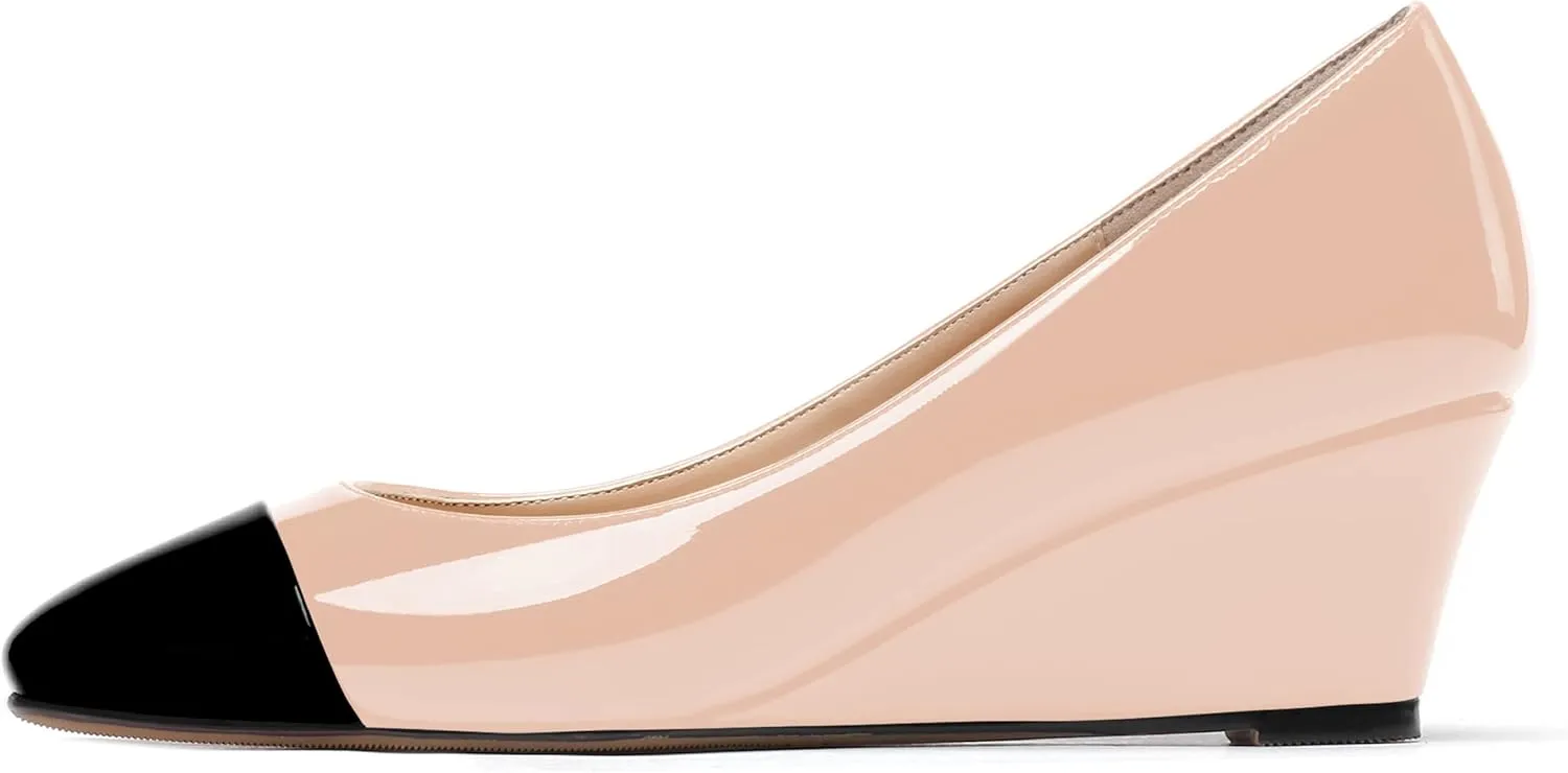 WAYDERNS Women's Matte Square Toe Slip On Solid Wedge Low Heel Pumps Office Work Dress Shoes 2 Inch