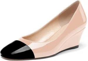 WAYDERNS Women's Matte Square Toe Slip On Solid Wedge Low Heel Pumps Office Work Dress Shoes 2 Inch