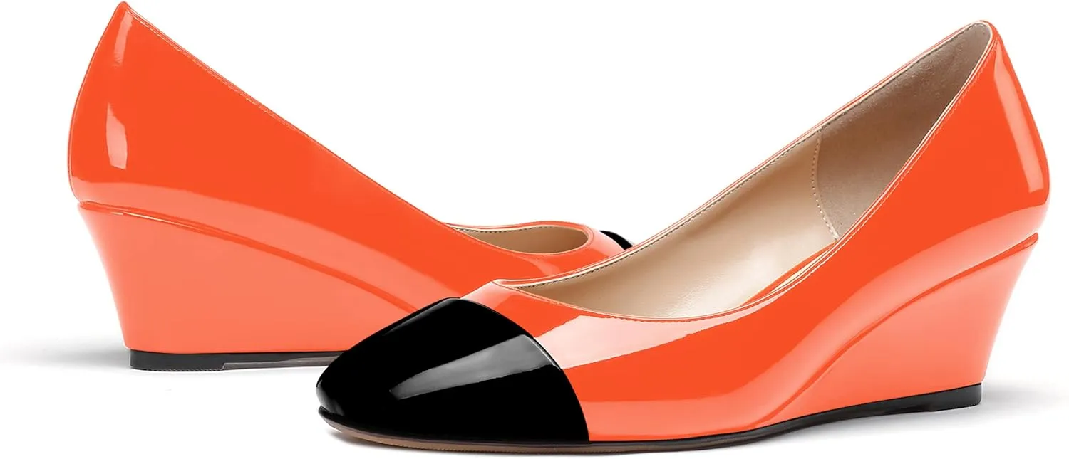 WAYDERNS Women's Matte Square Toe Slip On Solid Wedge Low Heel Pumps Office Work Dress Shoes 2 Inch