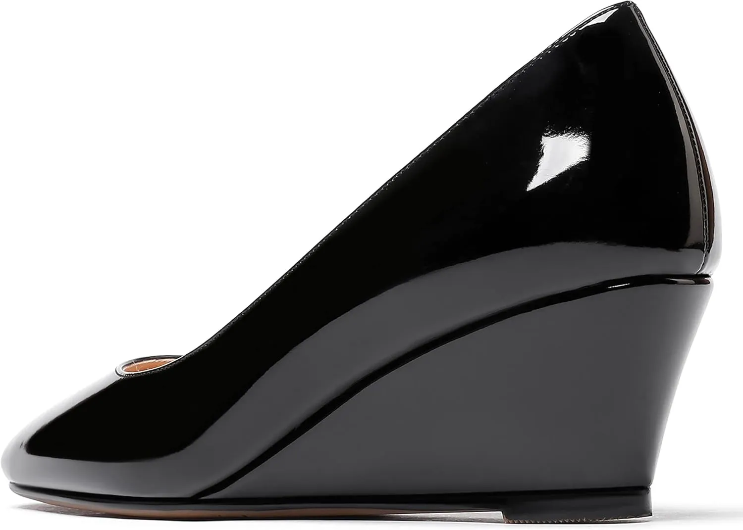 WAYDERNS Women's Slip On Patent Leather Square Toe Low Heel Wedge Pumps Shoes 2 Inch