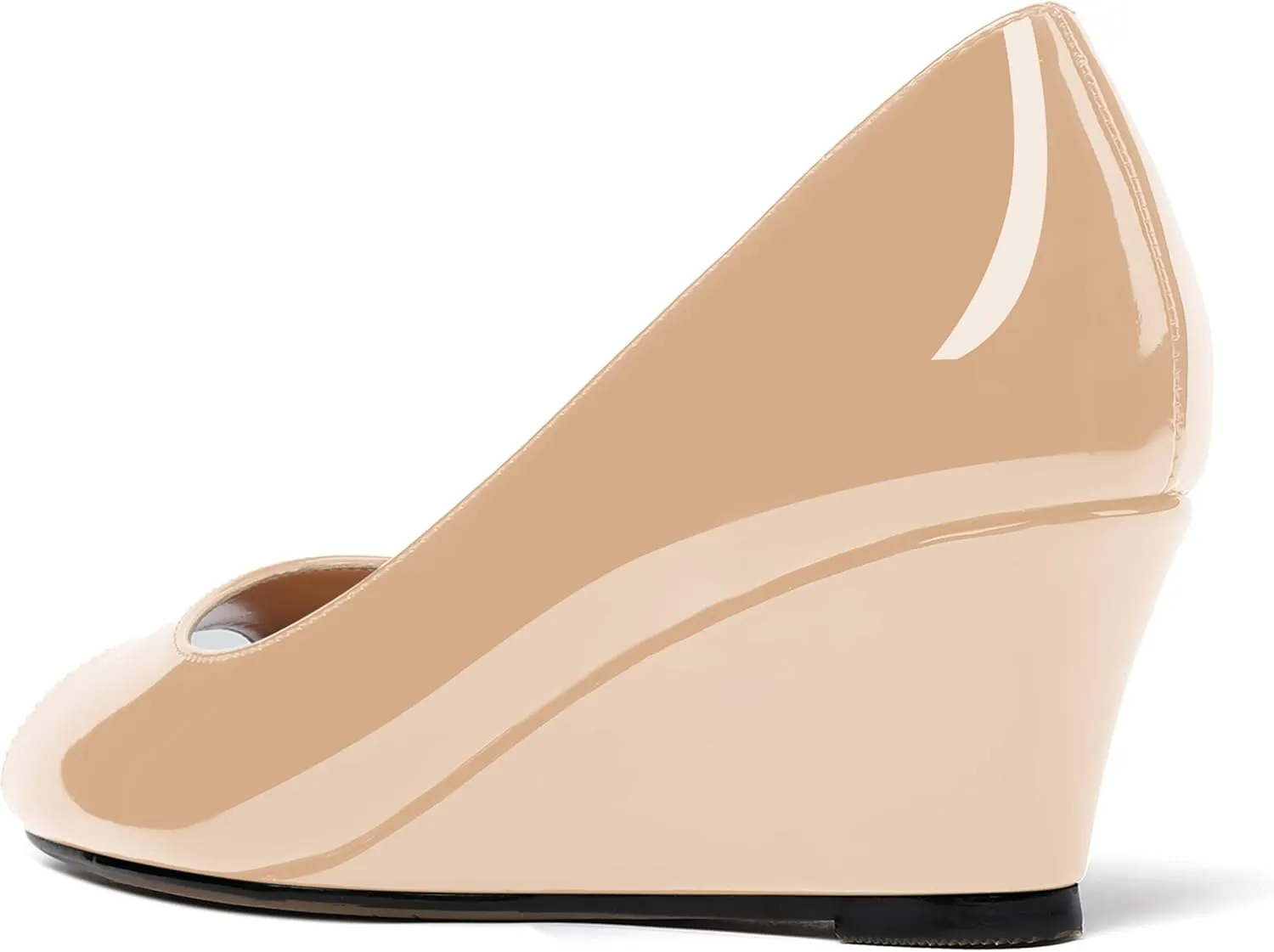 WAYDERNS Women's Slip On Peep Toe Patent Leather Wedge Low Heel Pumps Shoes 2 Inch