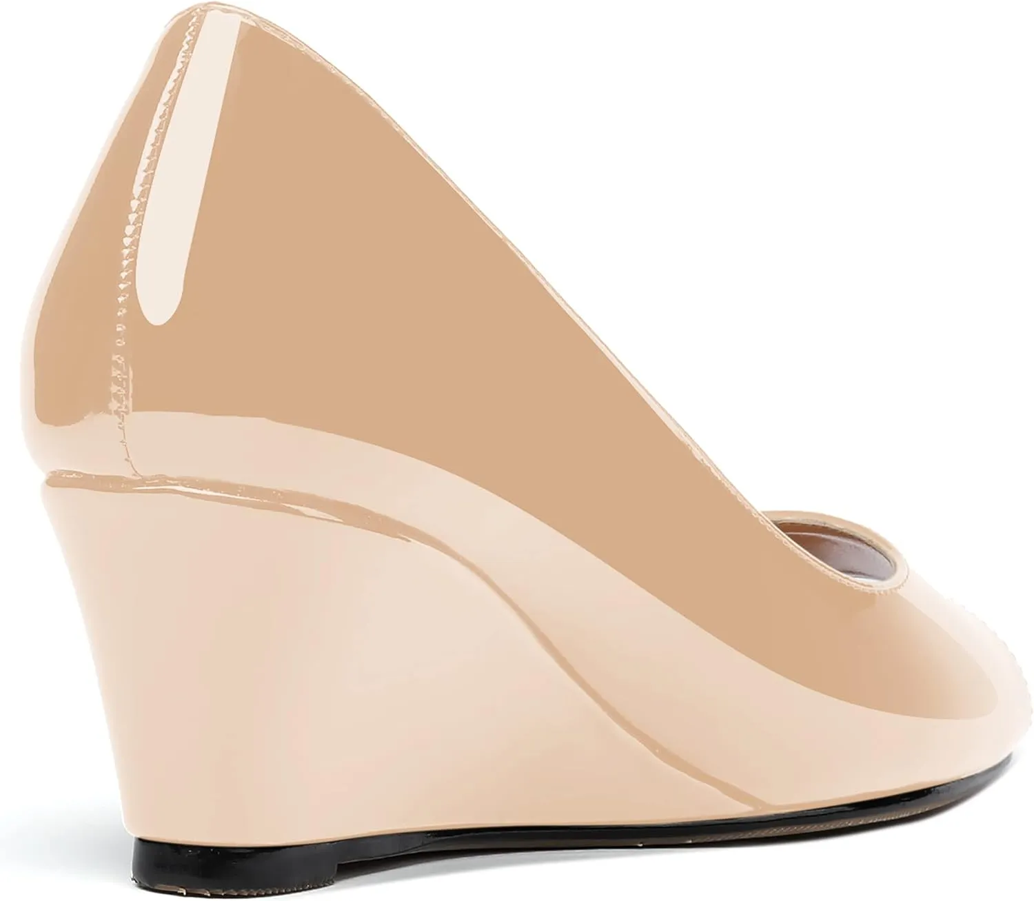 WAYDERNS Women's Slip On Peep Toe Patent Leather Wedge Low Heel Pumps Shoes 2 Inch