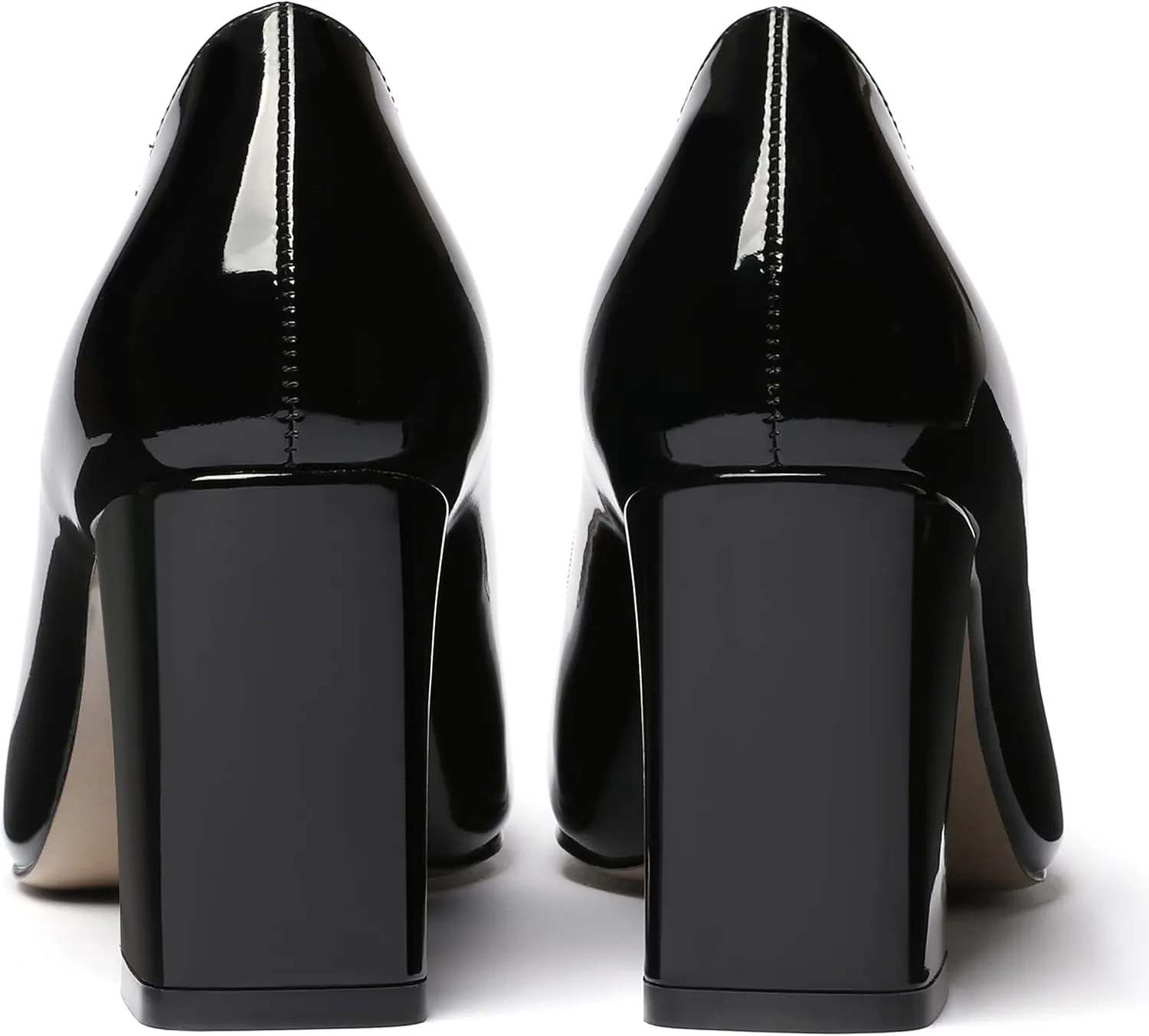 WAYDERNS Women's Slip On Solid Square Toe Patent Block High Heel Pumps Shoes 3 Inch