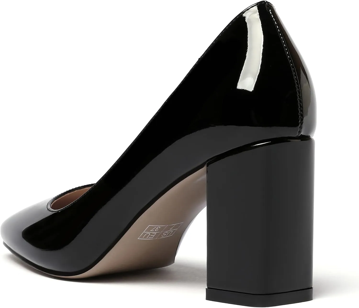 WAYDERNS Women's Slip On Solid Square Toe Patent Block High Heel Pumps Shoes 3 Inch