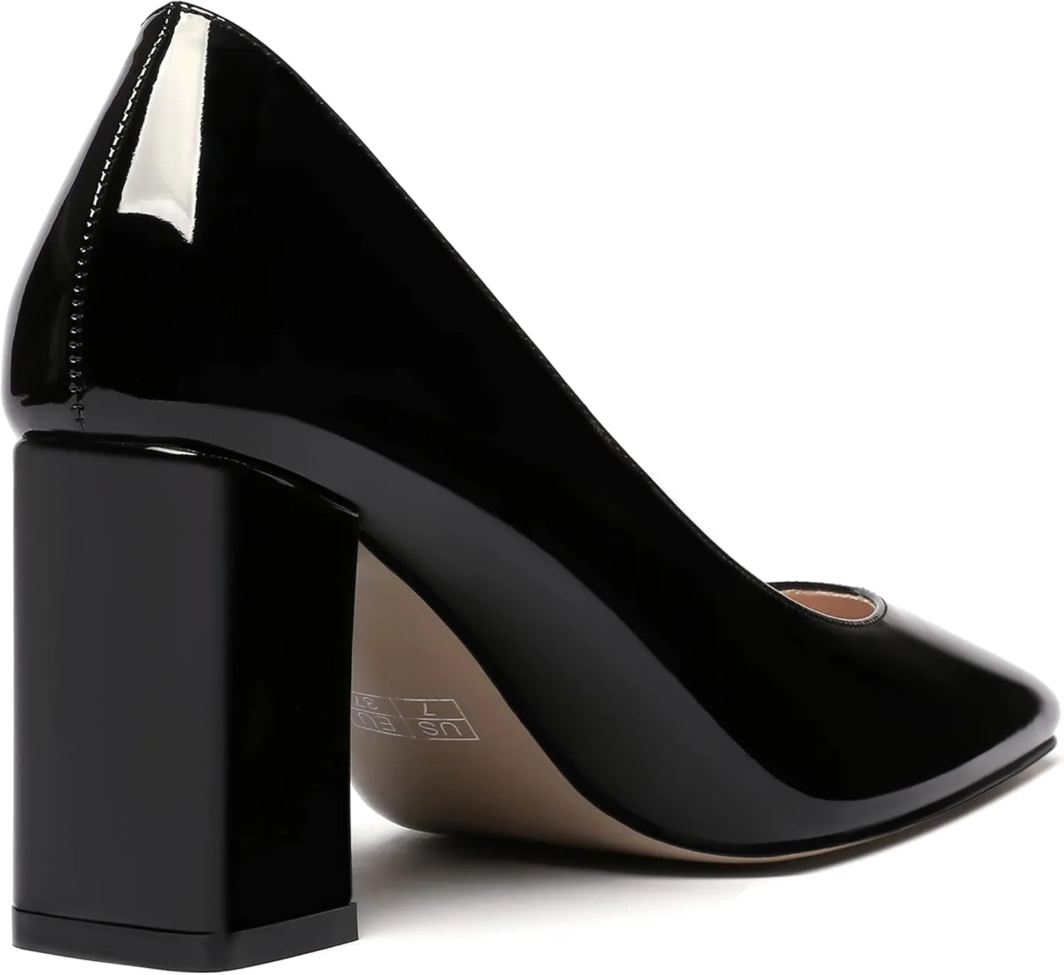 WAYDERNS Women's Slip On Solid Square Toe Patent Block High Heel Pumps Shoes 3 Inch