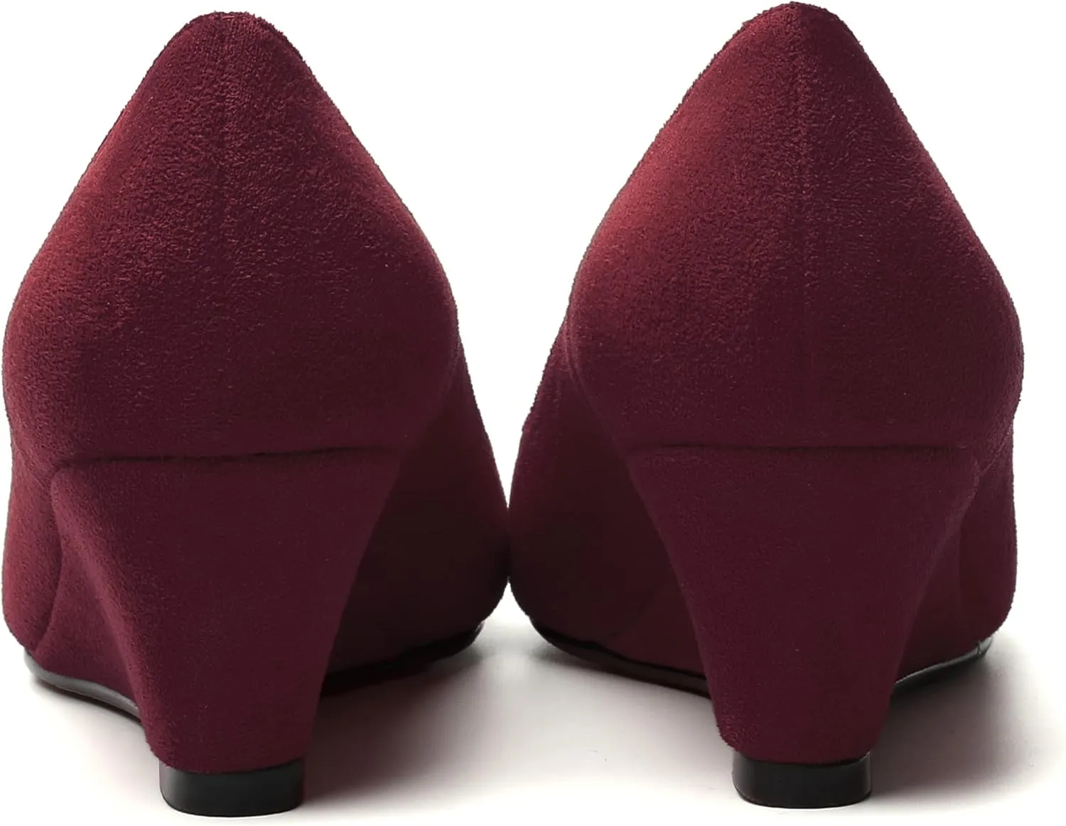 WAYDERNS Womens Solid Round Toe Dating Suede Casual Slip On Wedge Low Heel Pumps Shoes 2 Inch