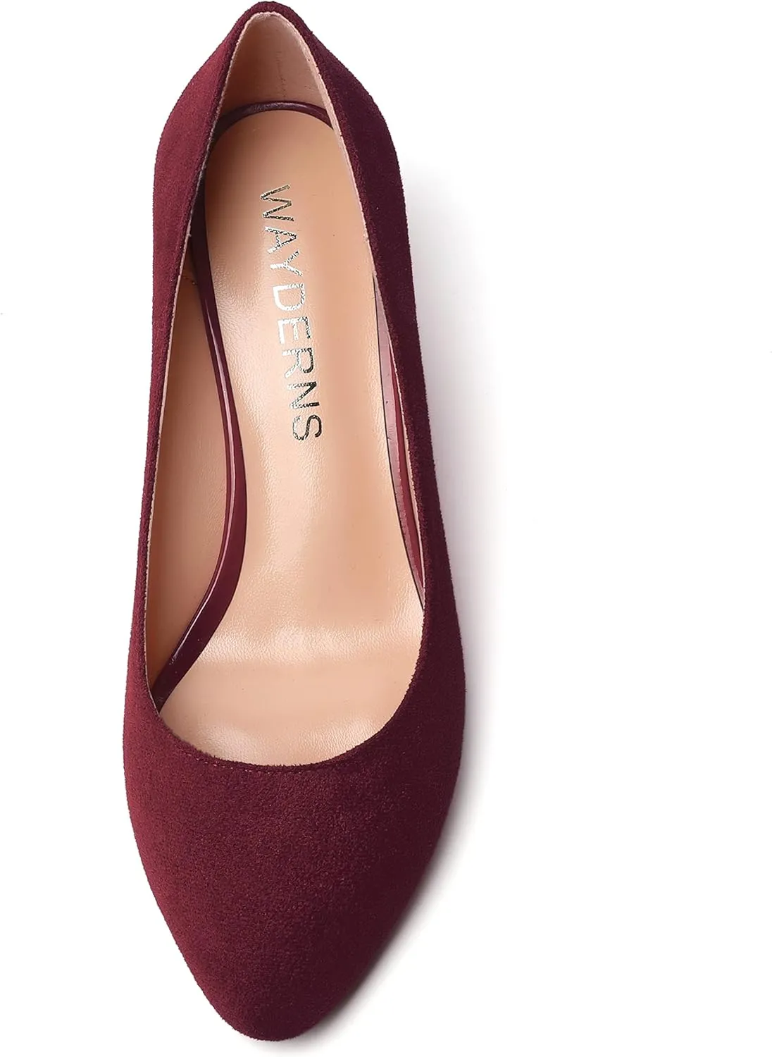 WAYDERNS Womens Solid Round Toe Dating Suede Casual Slip On Wedge Low Heel Pumps Shoes 2 Inch