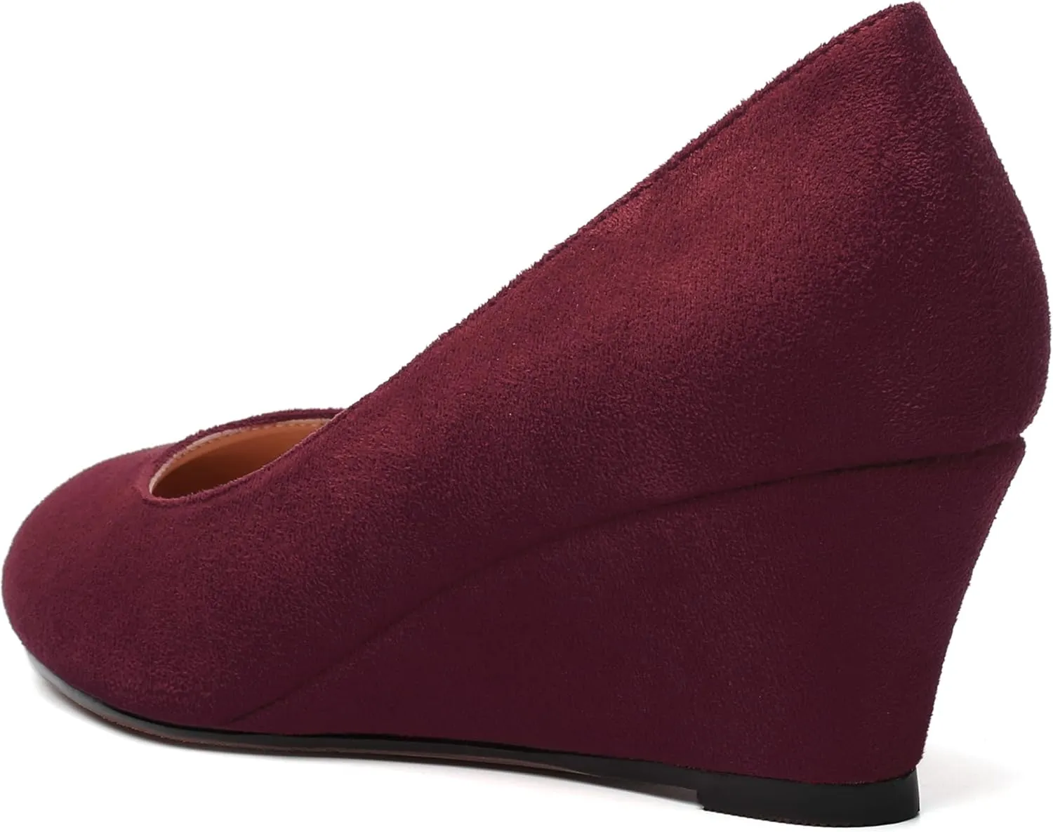 WAYDERNS Womens Solid Round Toe Dating Suede Casual Slip On Wedge Low Heel Pumps Shoes 2 Inch