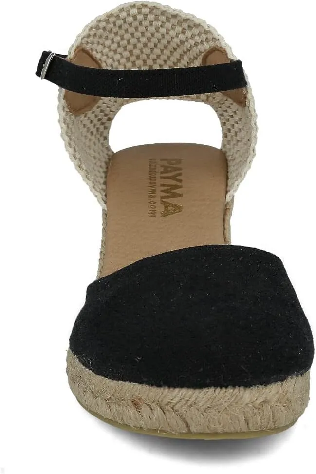 Wedge Sandals for Women. Made in Spain. Classic 5 Strings Height. Jute Espadrille with Buckle. Padded Fabric Insole. Rubber Outsole.