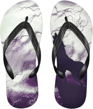 Wolf Howling In Thunderstorm Men's Flip Flop, Women's Flip Flops Sandal Beach Slippers Summer Sandal Rubber Shower Slippers for Bedroom Hotel Travel Pool XXL