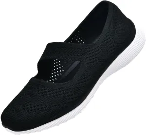 Women Mary Jane Shoes Slip On Walking Flats Comfortable Dressy Knit Washable Casual Nurse Shoe with Arch Support