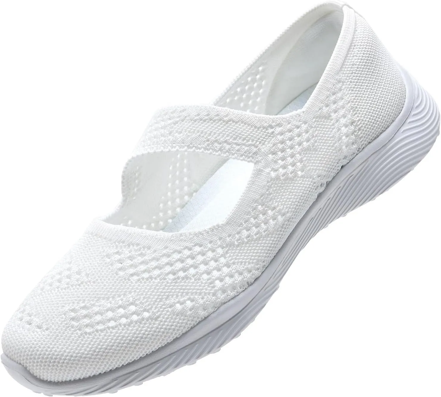 Women Mary Jane Shoes Slip On Walking Flats Comfortable Dressy Knit Washable Casual Nurse Shoe with Arch Support