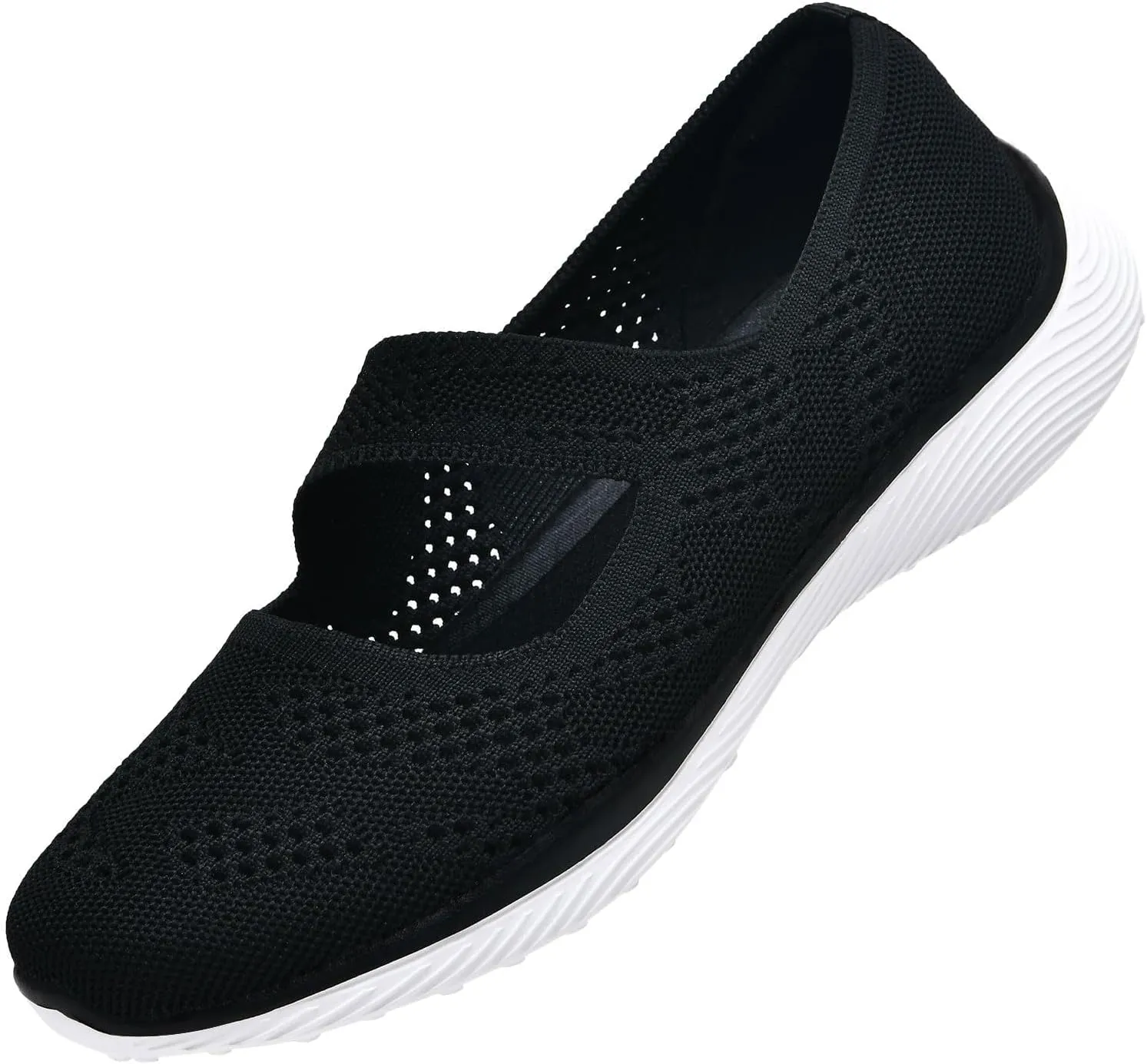 Women Mary Jane Shoes Slip On Walking Flats Comfortable Dressy Knit Washable Casual Nurse Shoe with Arch Support