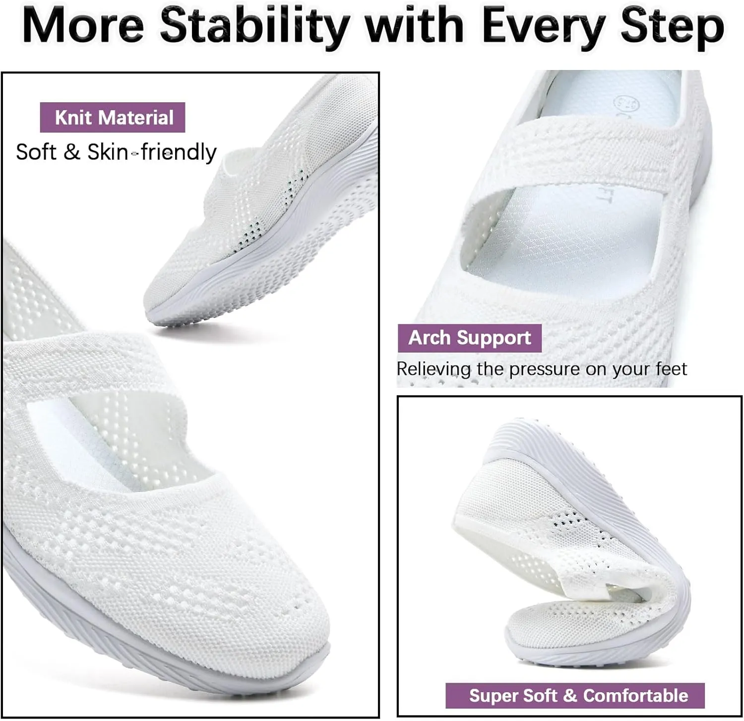Women Mary Jane Shoes Slip On Walking Flats Comfortable Dressy Knit Washable Casual Nurse Shoe with Arch Support