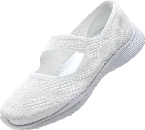 Women Mary Jane Shoes Slip On Walking Flats Comfortable Dressy Knit Washable Casual Nurse Shoe with Arch Support