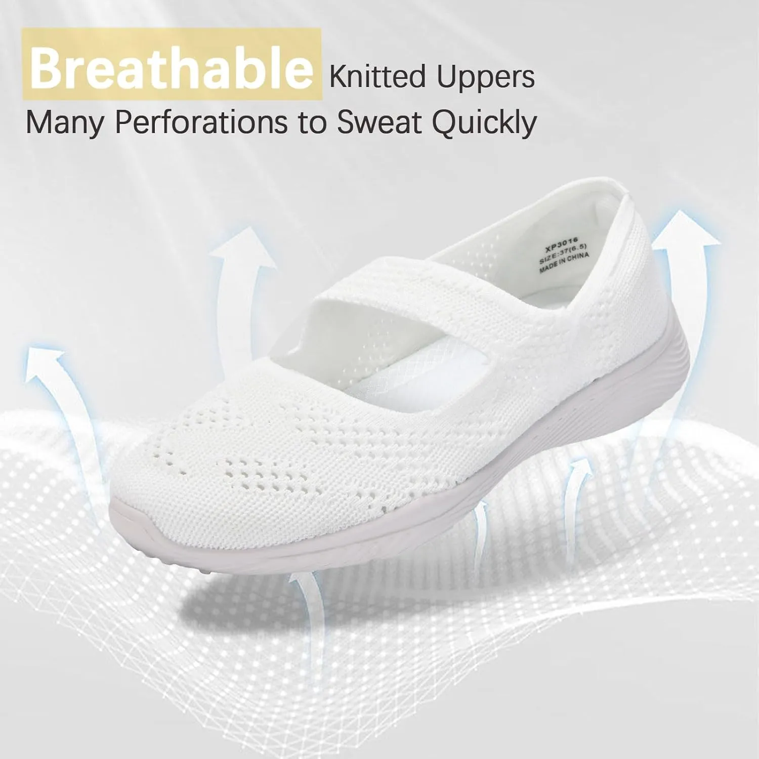 Women Mary Jane Shoes Slip On Walking Flats Comfortable Dressy Knit Washable Casual Nurse Shoe with Arch Support