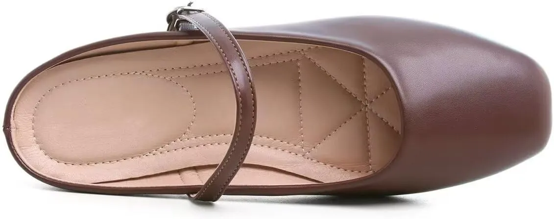 Women Mules Elegant Dressy Flats Closed Toe Microfiber Leather Shoes Adjustable Buckle Strap Mary Jane Casual Office Shoes