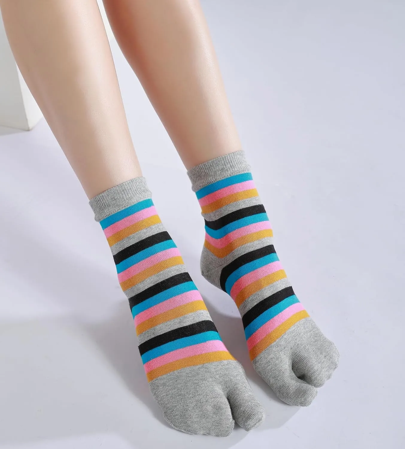 Women Tabi Socks No Show Crew Split Toe for Sandal Flip Flop Ninja Japan Cotton 6 Pack