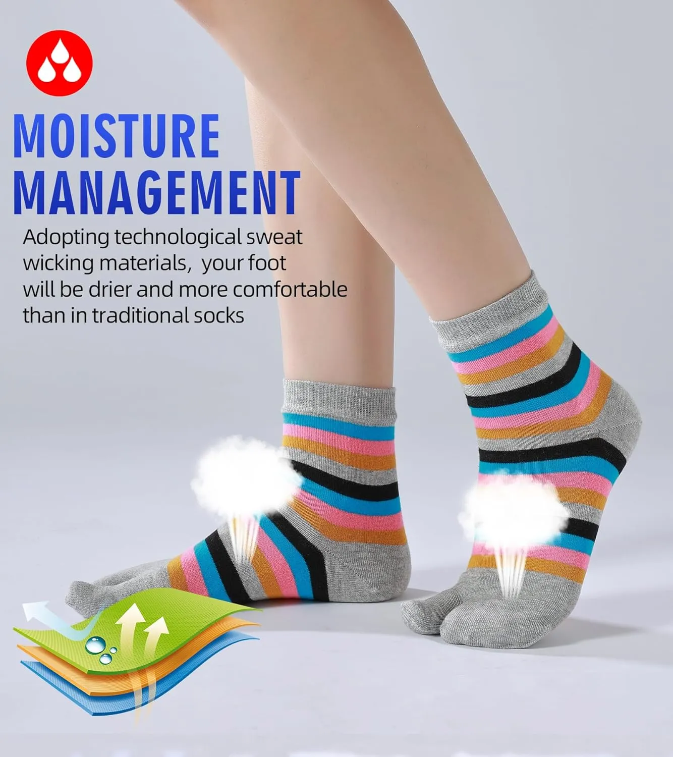 Women Tabi Socks No Show Crew Split Toe for Sandal Flip Flop Ninja Japan Cotton 6 Pack