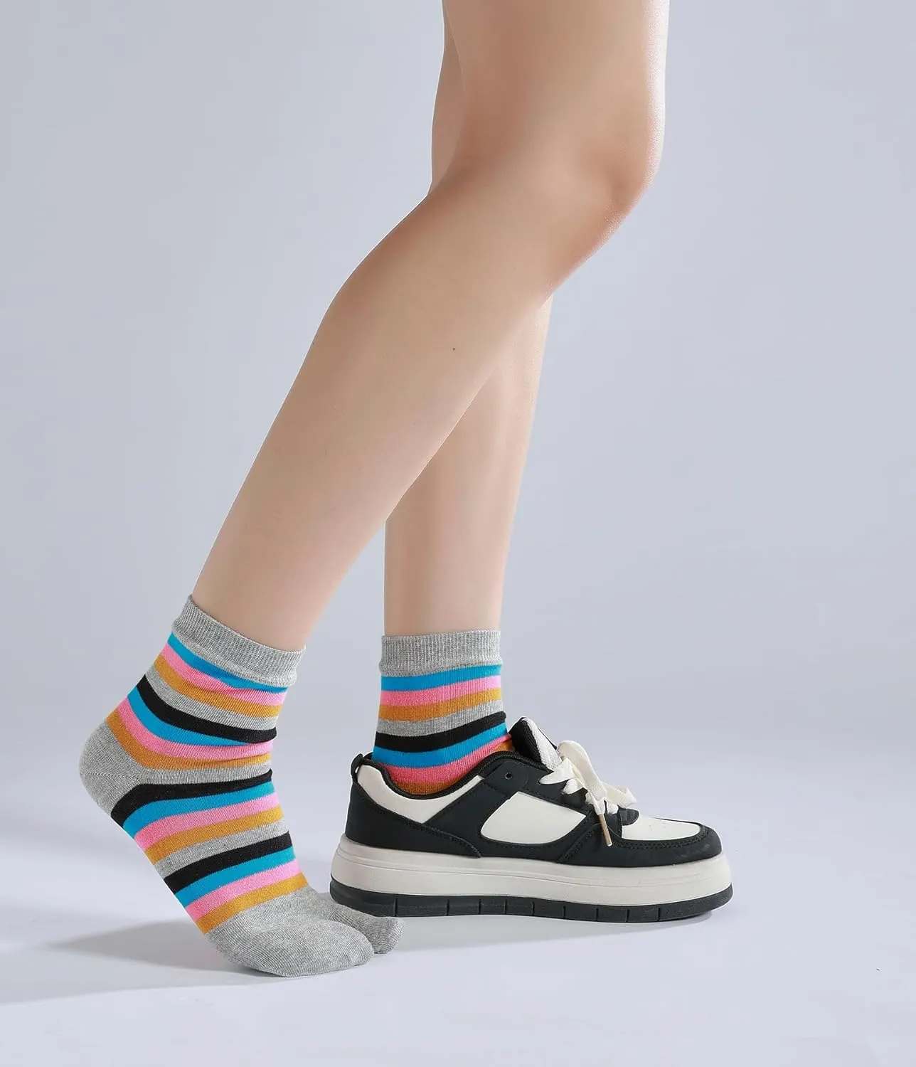 Women Tabi Socks No Show Crew Split Toe for Sandal Flip Flop Ninja Japan Cotton 6 Pack