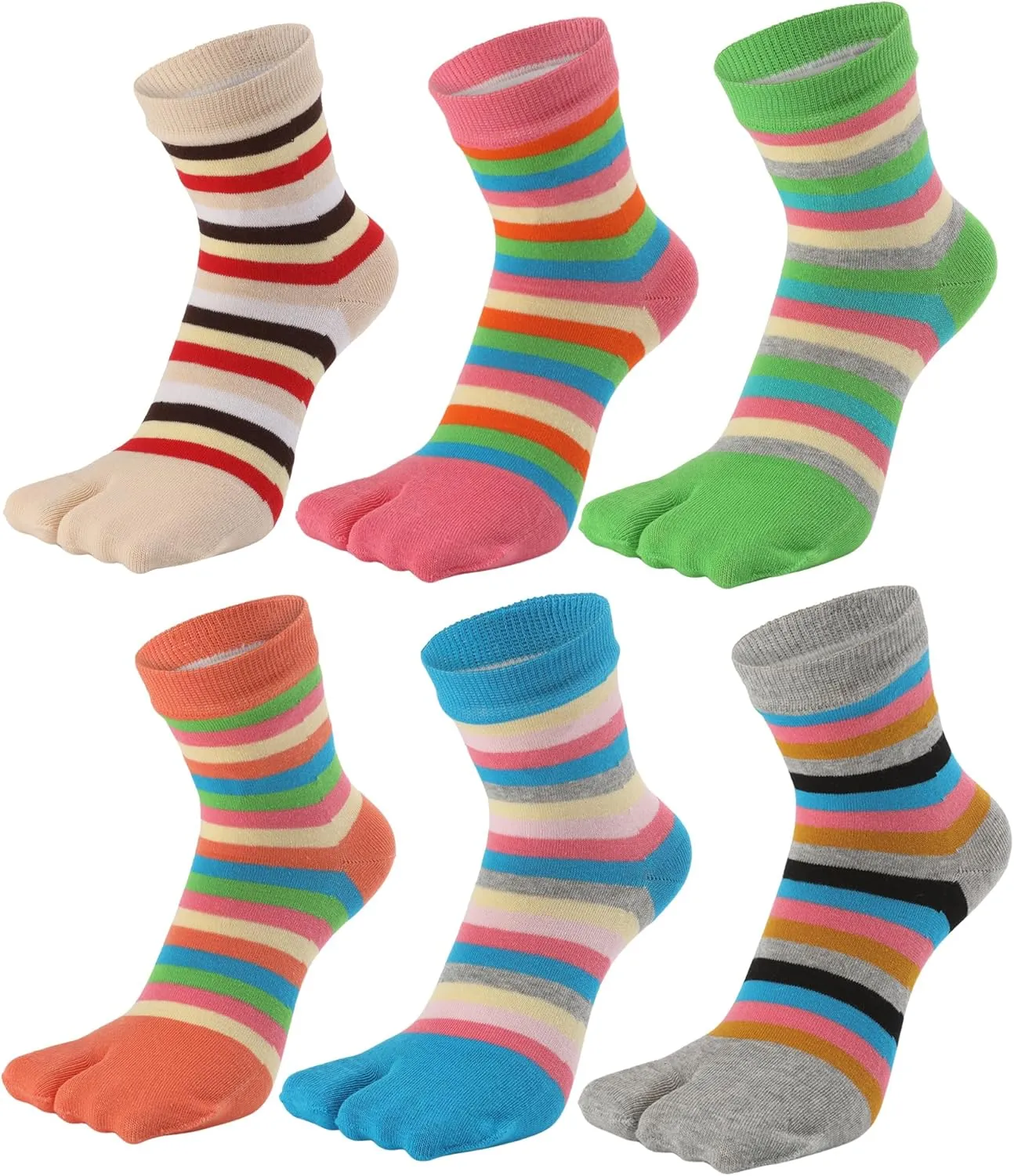Women Tabi Socks No Show Crew Split Toe for Sandal Flip Flop Ninja Japan Cotton 6 Pack