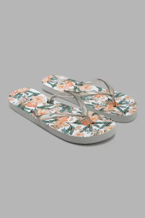 Women White Floral Flip Flop