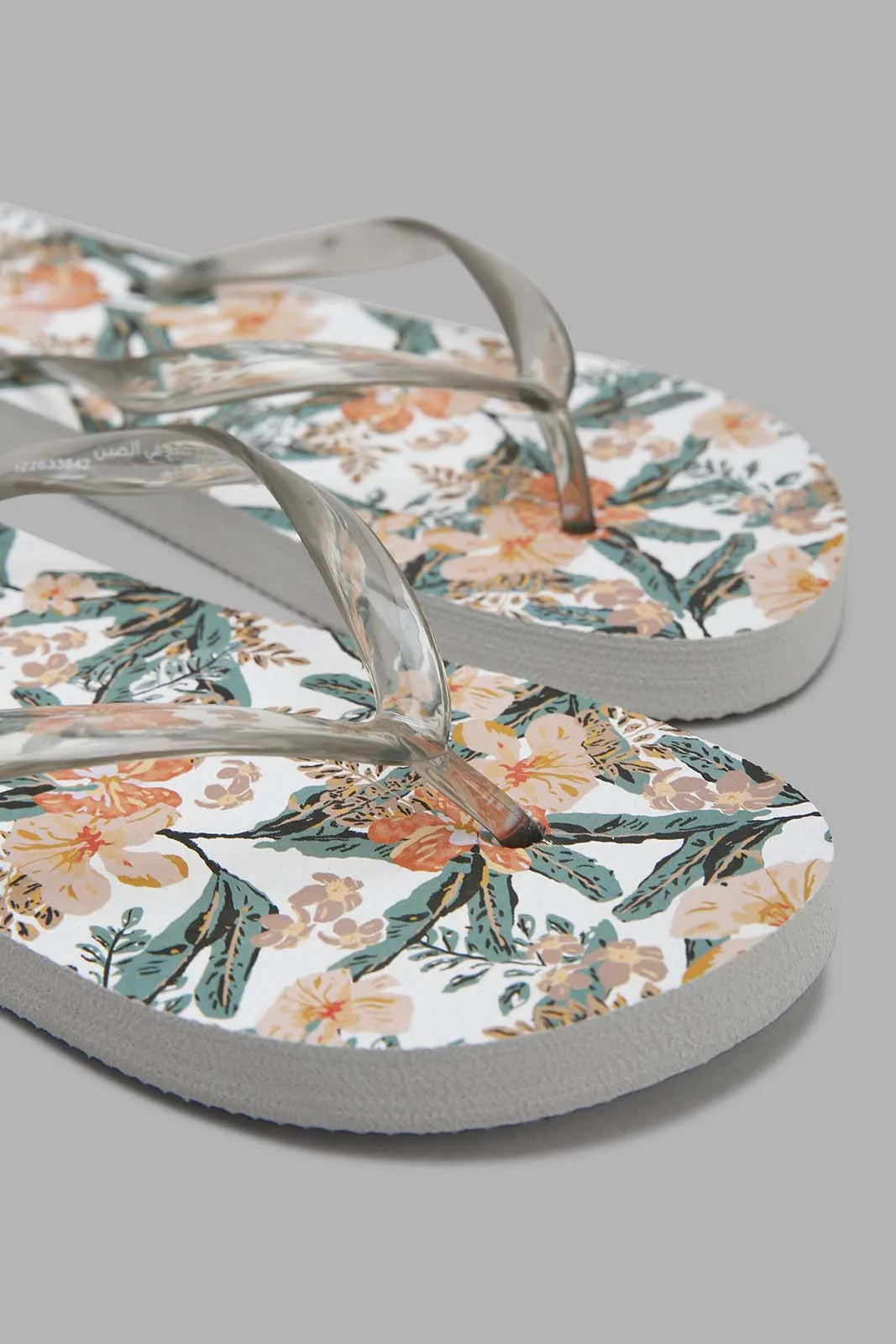 Women White Floral Flip Flop