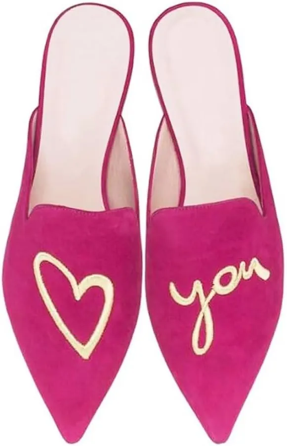 Women's Backless Comfort Slip On Casual Flats Embroidery Mule Slippers Shoes