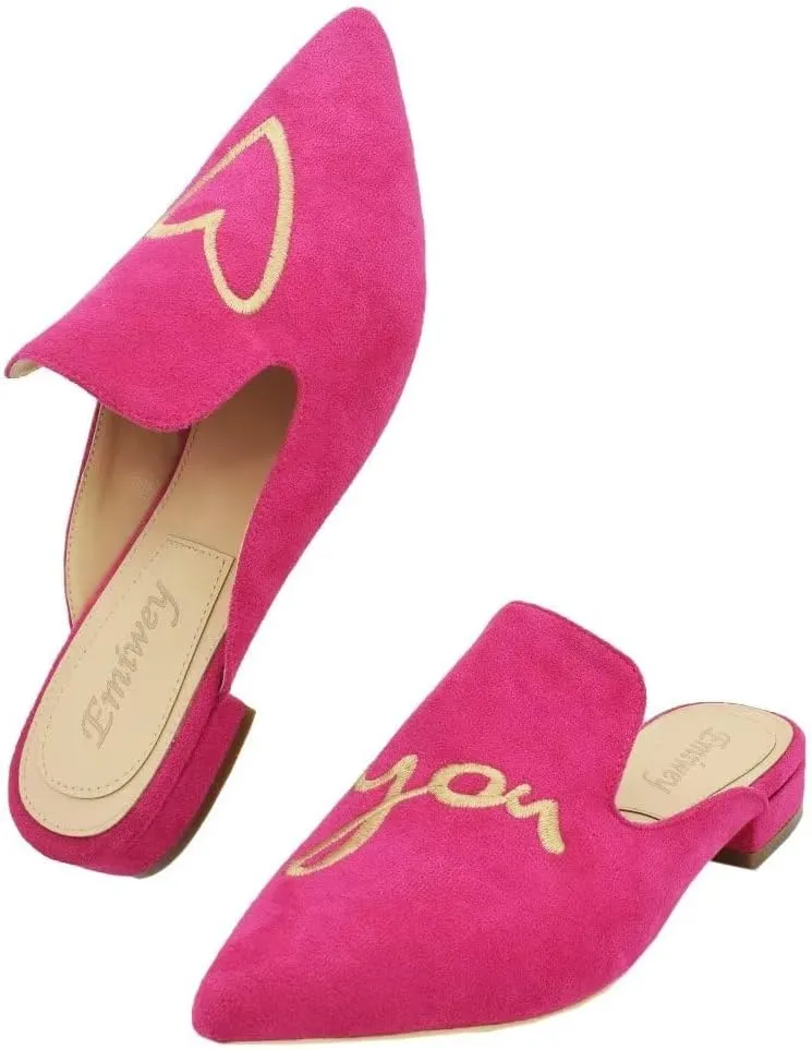 Women's Backless Comfort Slip On Casual Flats Embroidery Mule Slippers Shoes