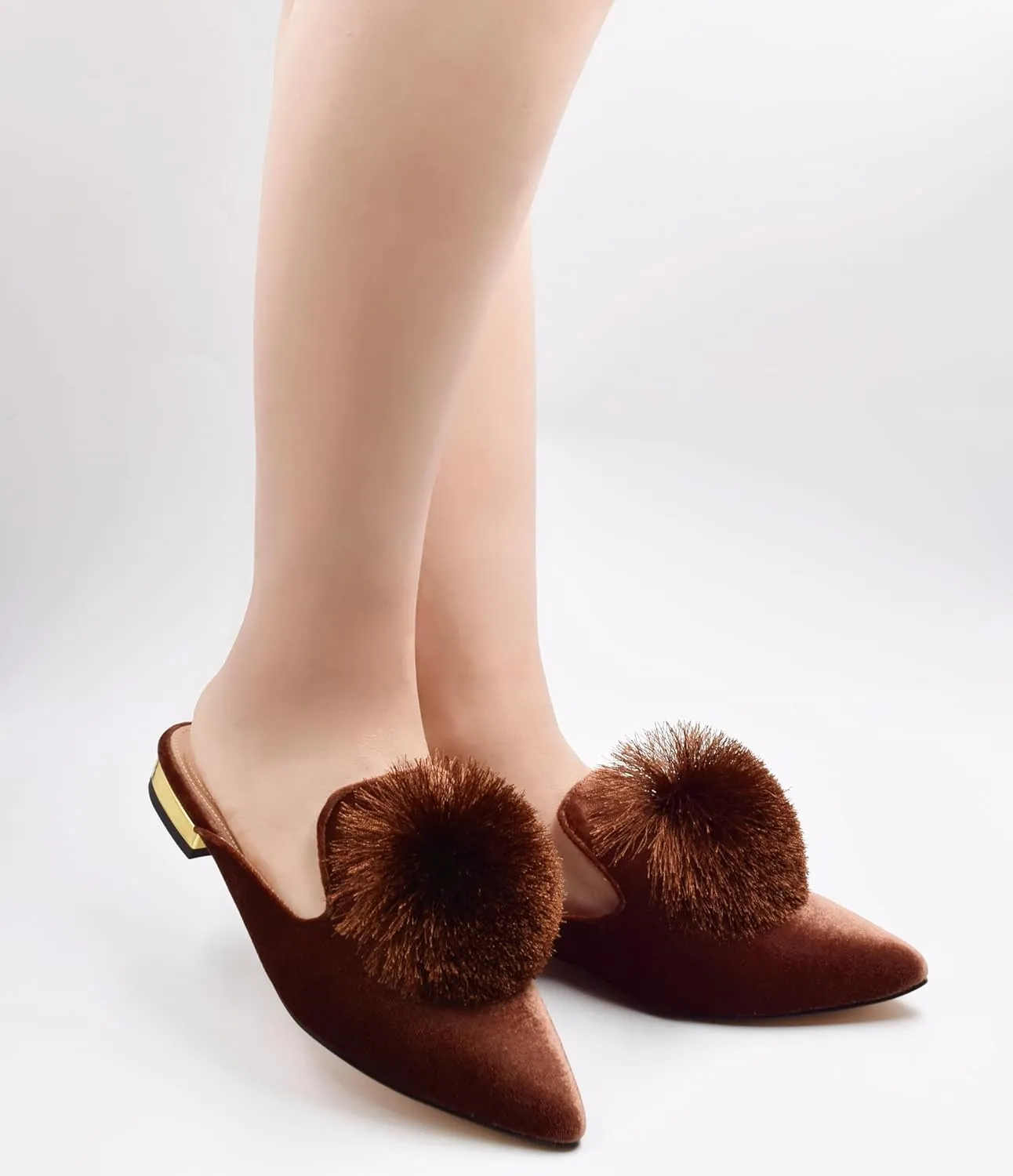 Women's Backless Comfort Slip On Loafers Flats Cute Pom Pom Mule Slippers Casual Shoes