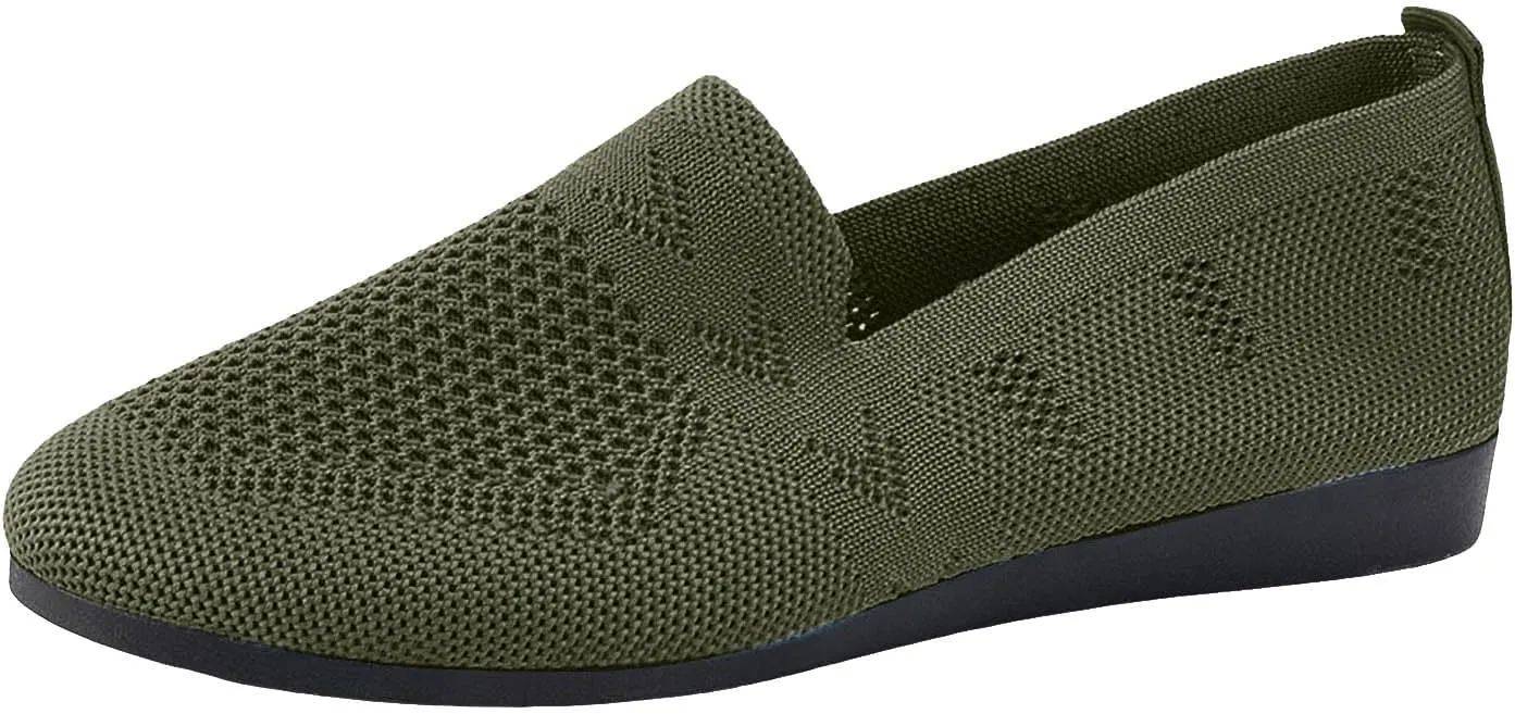 Women's Ballet Flats Soft Knit Lightweight Round Toe Slip On Comfort Ballerina Flat Shoes for Walking Low Wedge Soft