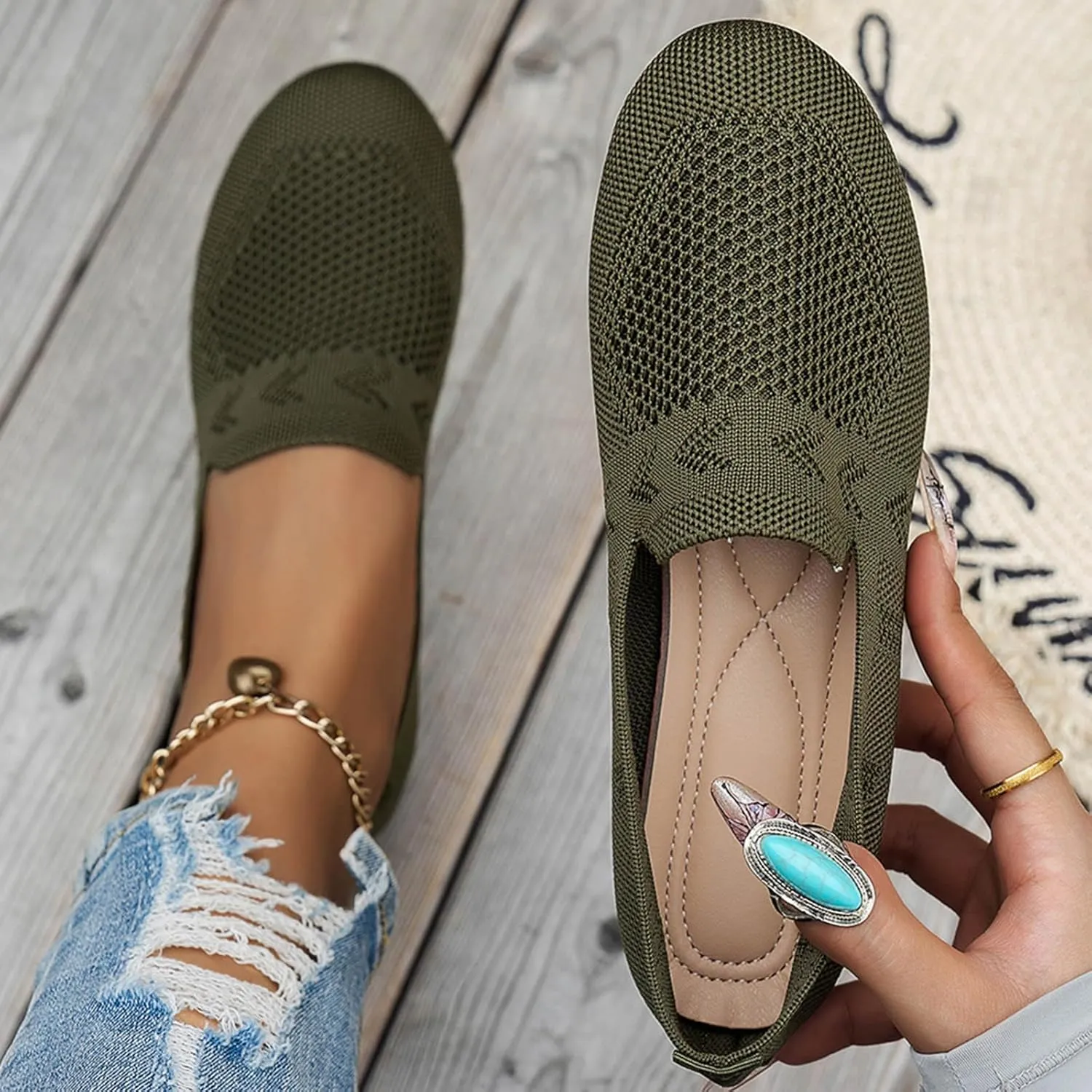 Women's Ballet Flats Soft Knit Lightweight Round Toe Slip On Comfort Ballerina Flat Shoes for Walking Low Wedge Soft