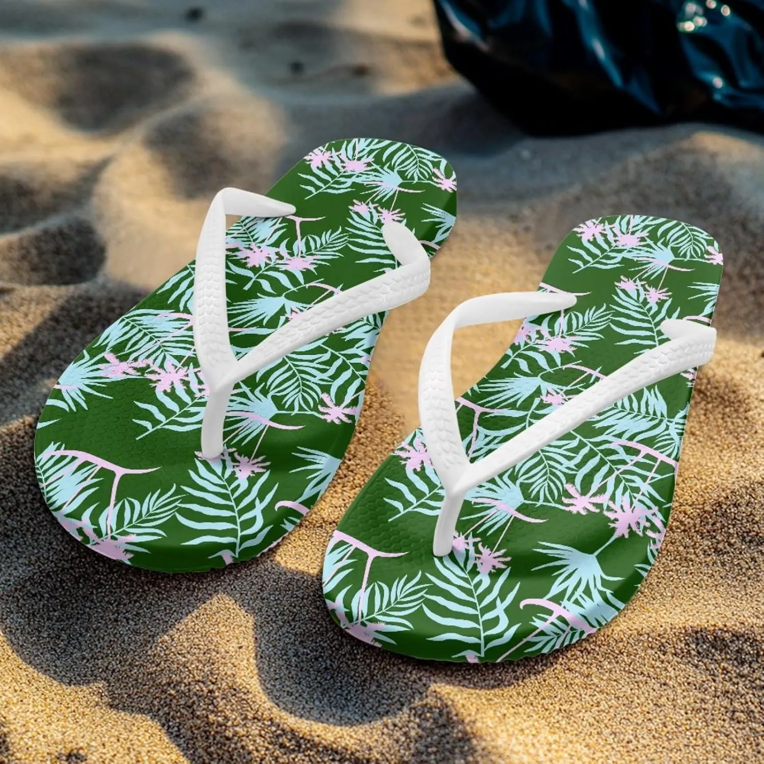 Women's Beach Flip-Flops Tropical Style Lightweight Thong Sandals with EVA Sole Non-Slip Pool Shower Slippers