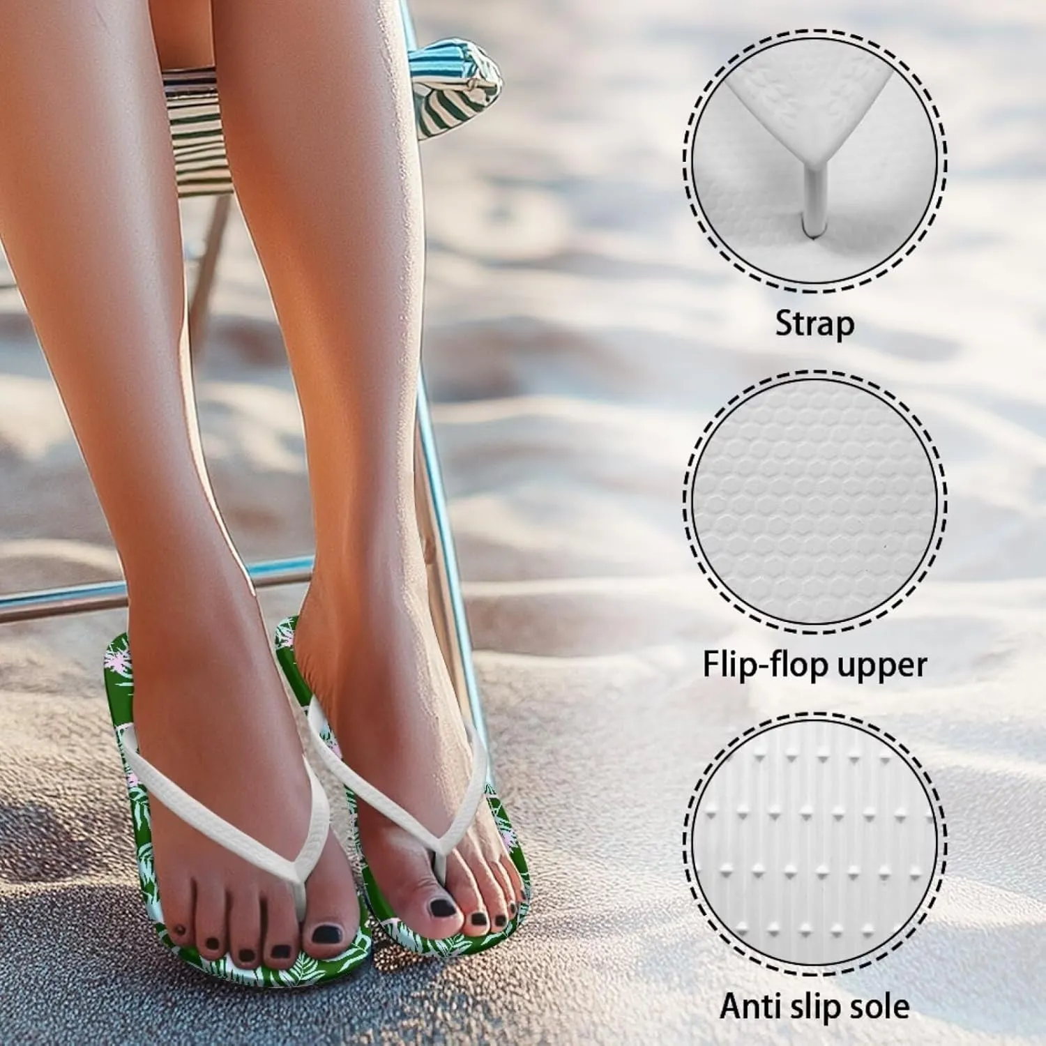 Women's Beach Flip-Flops Tropical Style Lightweight Thong Sandals with EVA Sole Non-Slip Pool Shower Slippers