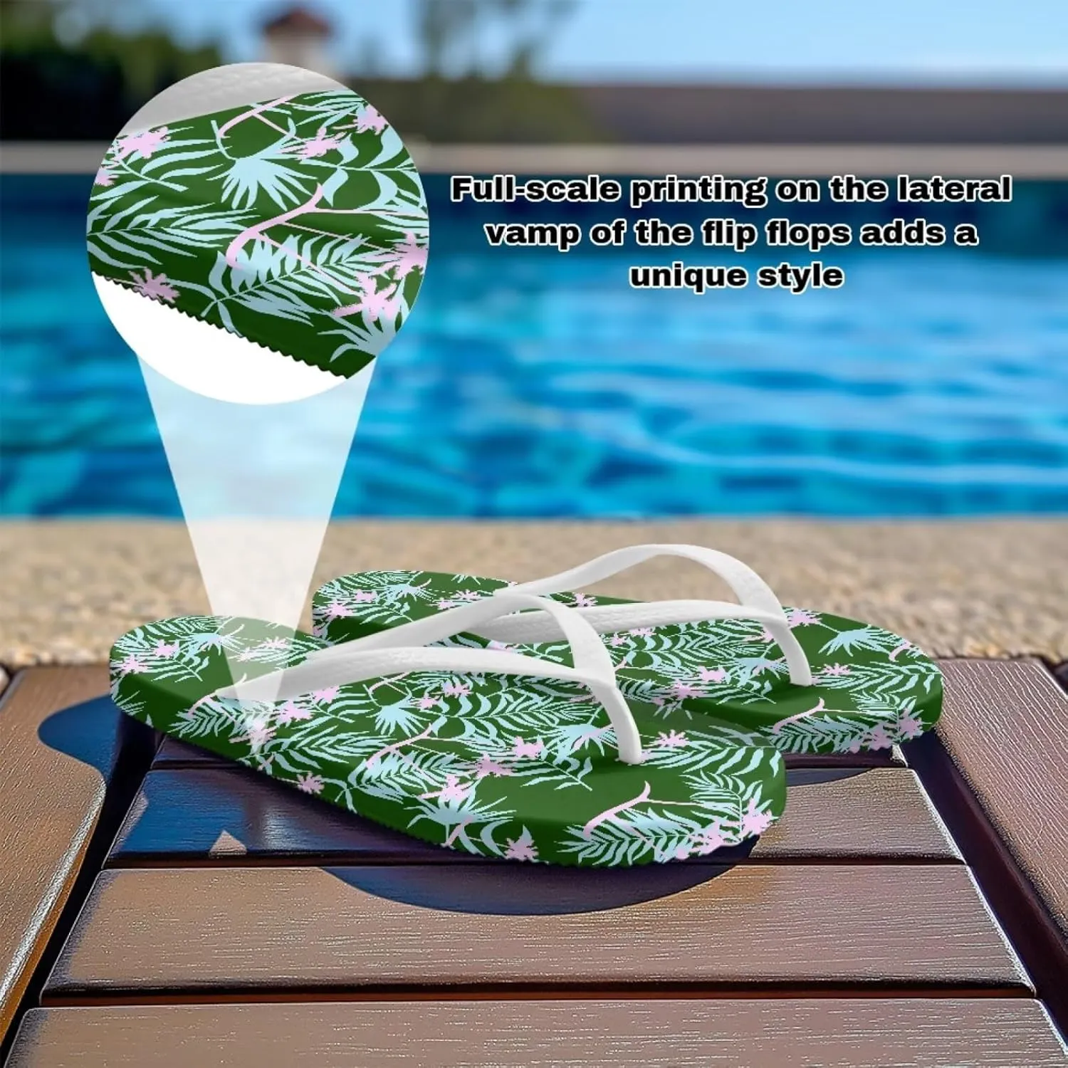 Women's Beach Flip-Flops Tropical Style Lightweight Thong Sandals with EVA Sole Non-Slip Pool Shower Slippers