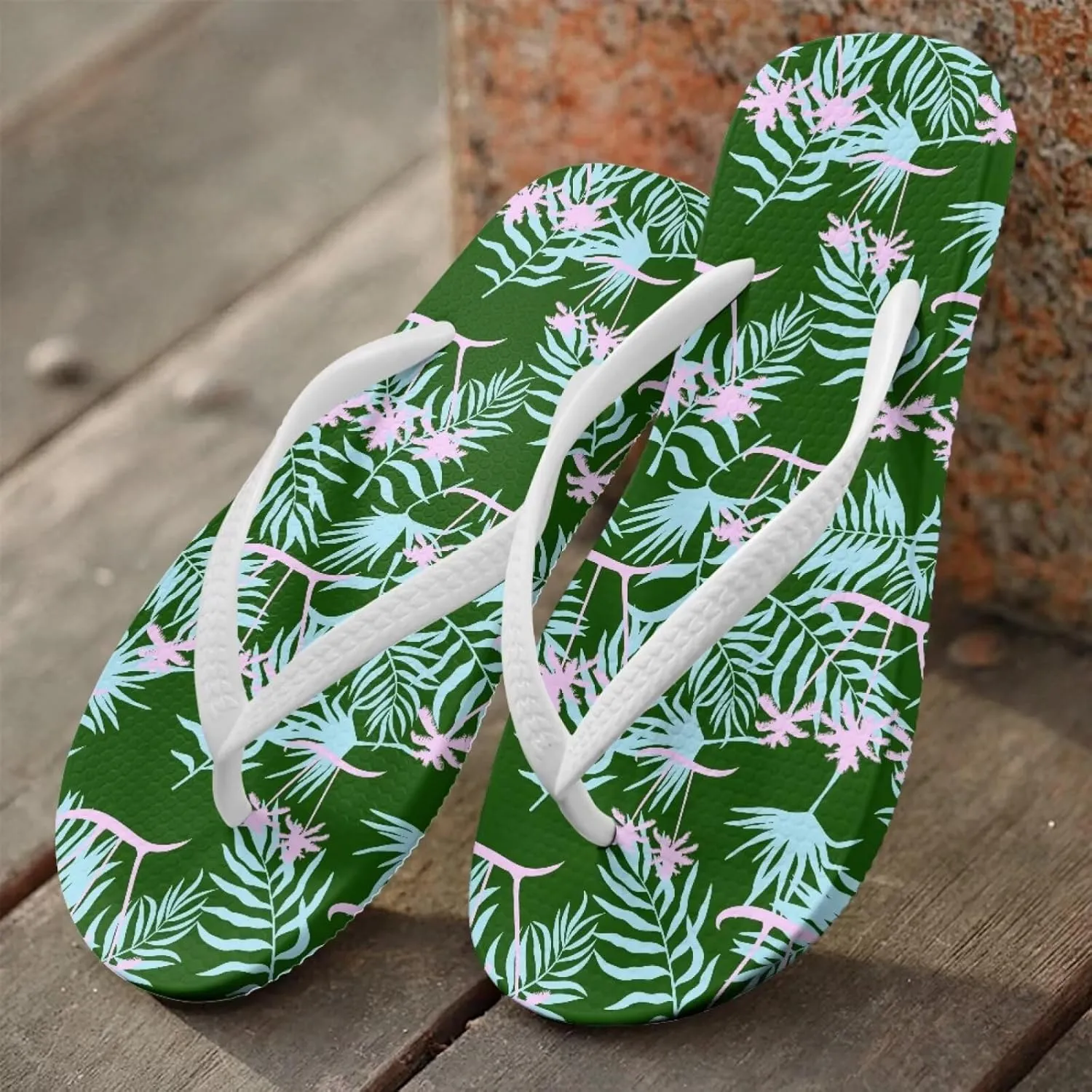 Women's Beach Flip-Flops Tropical Style Lightweight Thong Sandals with EVA Sole Non-Slip Pool Shower Slippers