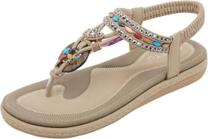 Women's Boho Western Flip Flops Fashion Rhinestone T-Strap Open Toe Casual Flip-Flops 2025 Trendy Casual Shoes