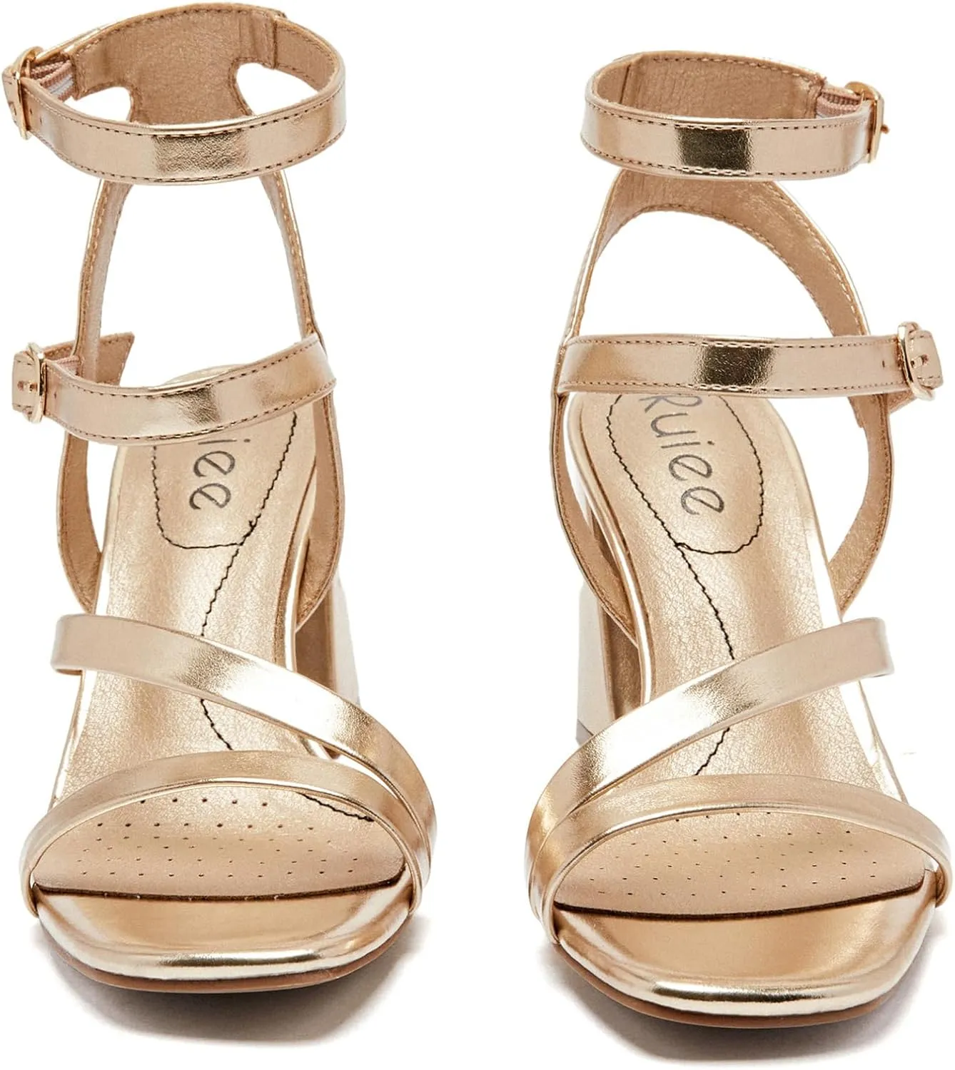 Women's Chunky Heeled Sandals - Square Open Toe Ankle Strappy Dressy Pump Heels Wedding Party Shoes for Women.