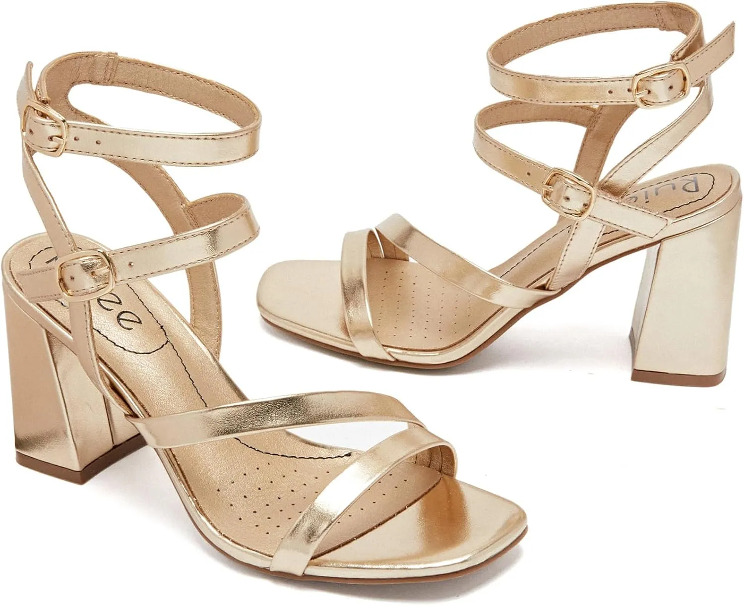 Women's Chunky Heeled Sandals - Square Open Toe Ankle Strappy Dressy Pump Heels Wedding Party Shoes for Women.