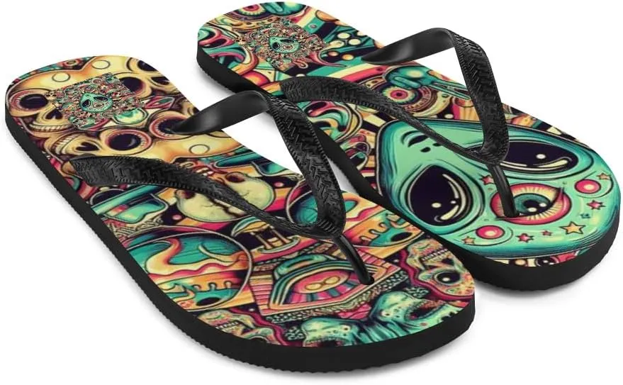 Women's Colorful Psychedelic Alien Mindprint Luxe Flip-Flops