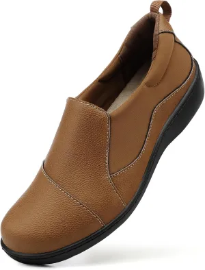 Women's Comfort Leather Loafers Cute Casual Slip On Lightweight Walking Flats Everyday Work Shoes