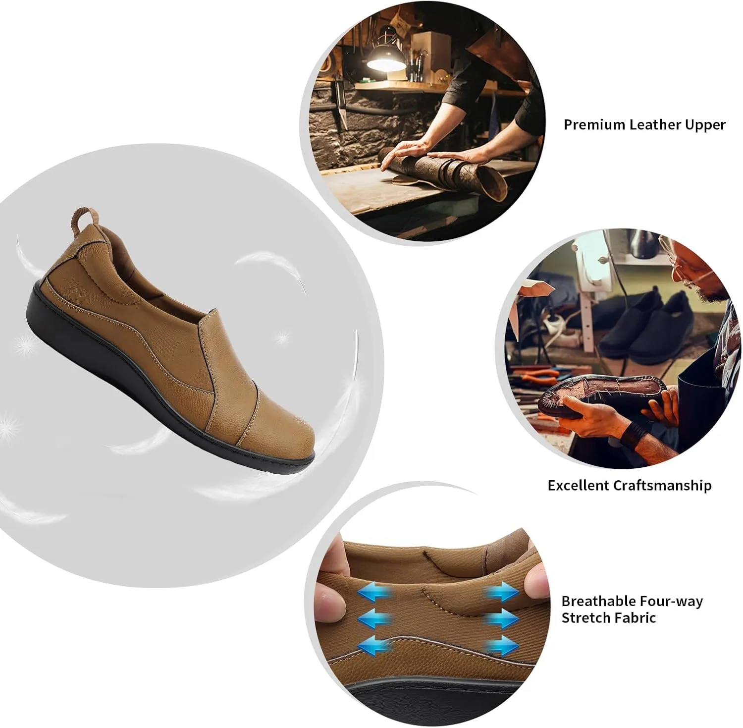 Women's Comfort Leather Loafers Cute Casual Slip On Lightweight Walking Flats Everyday Work Shoes