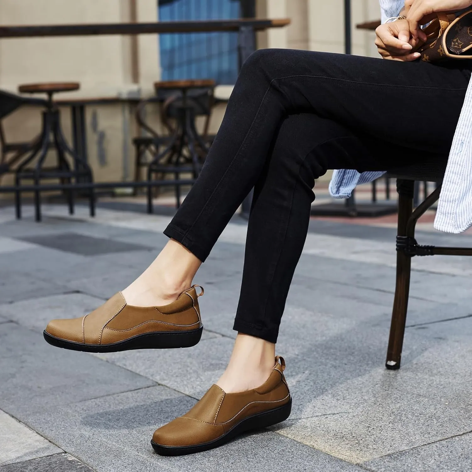 Women's Comfort Leather Loafers Cute Casual Slip On Lightweight Walking Flats Everyday Work Shoes